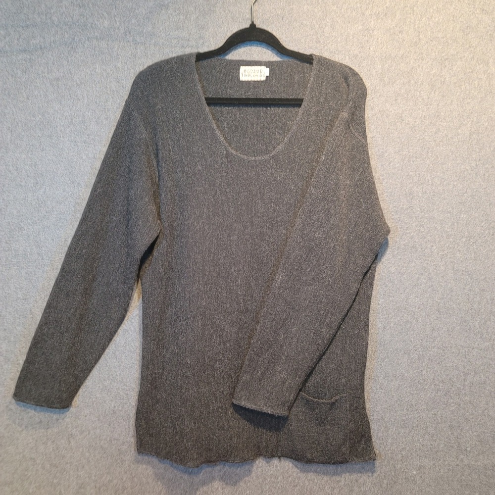 BEYOND THREADS Women's Dark Gray Wool Alpaca Blend Long Sleeve Sweater Pockets L